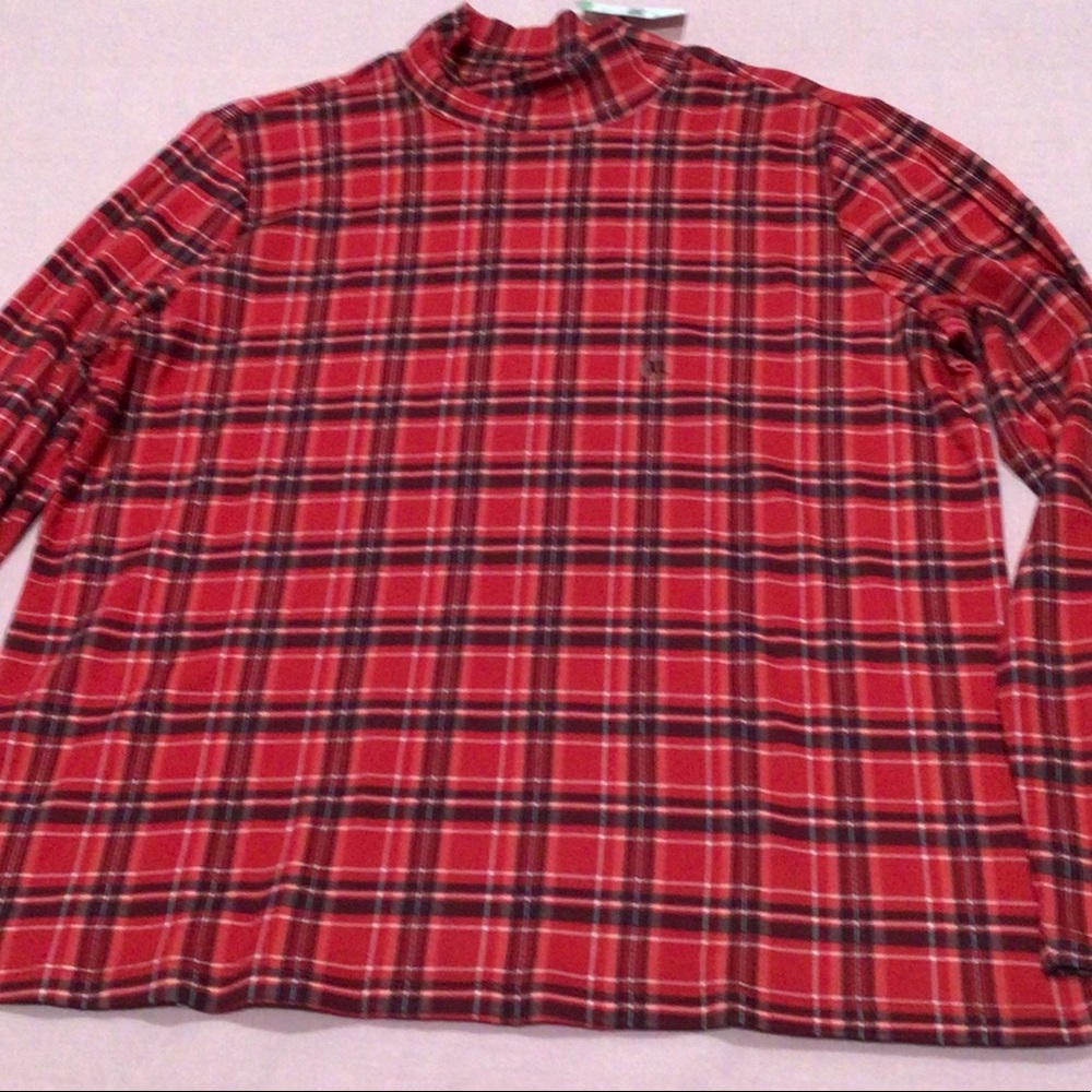 NWT Laura Scott mock neck red plaid top size XL